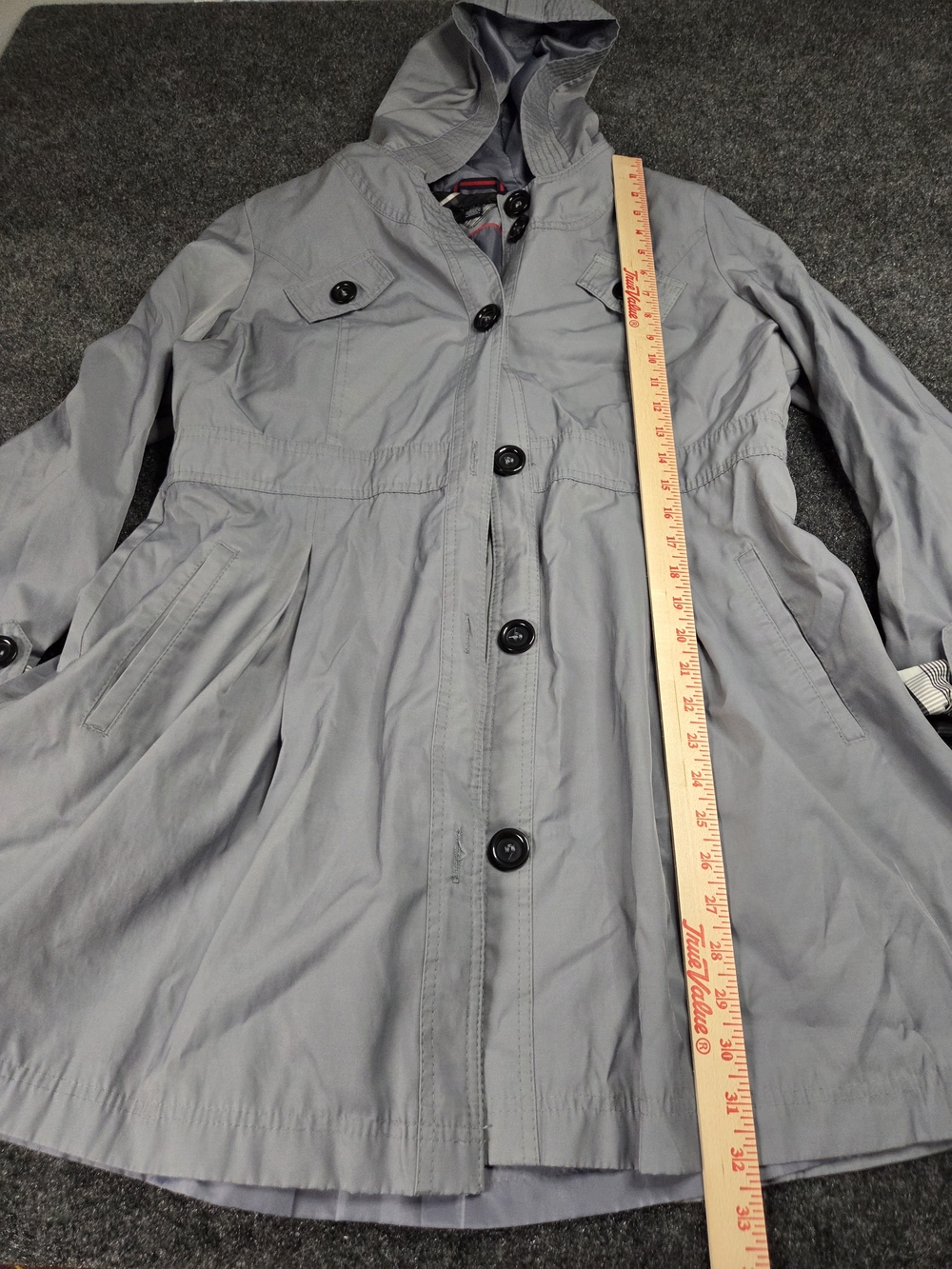 Tommy Hilfiger Womens XL Gray Hooded Trench Coat Rain Jacket Plaid Lined